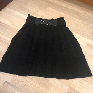Lapis black belted short A line knit skirt, size M